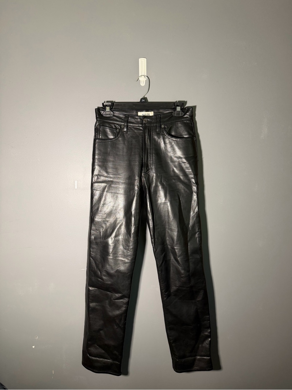 Agolde 90s Pinch Waist Recycled Leather Pants Size 25 - Picture 2 of 6